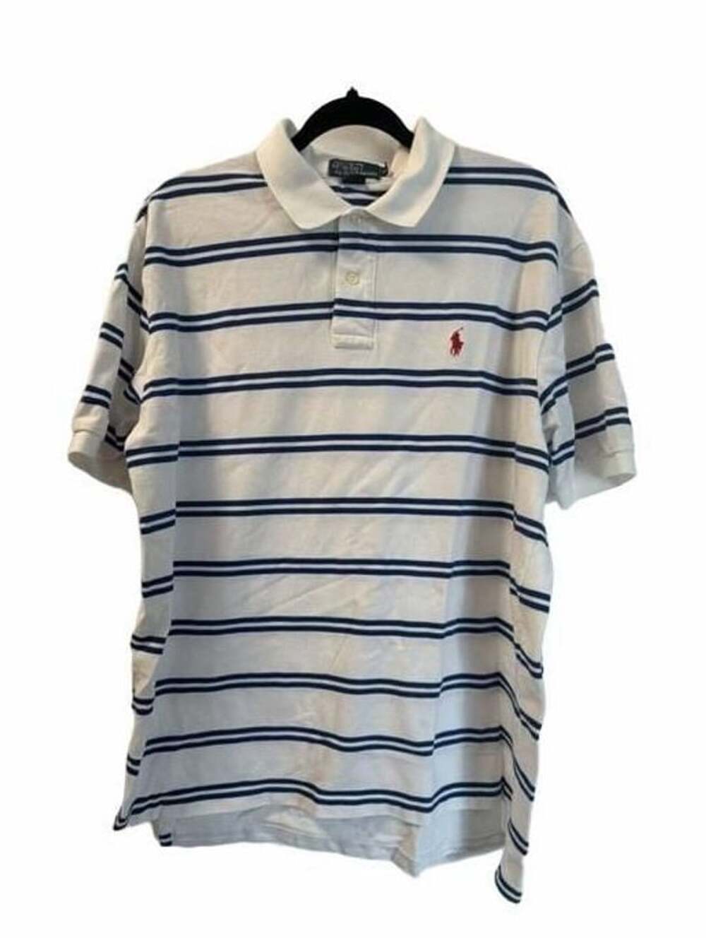 Polo Ralph Lauren Striped Polo Shirt Size XL White Blue Cotton